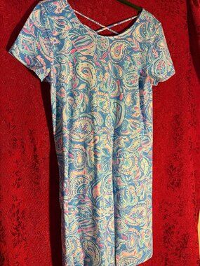 Lily Pulitzer Blue Pink White Cotton Kimi T Shirt Dress Sz L